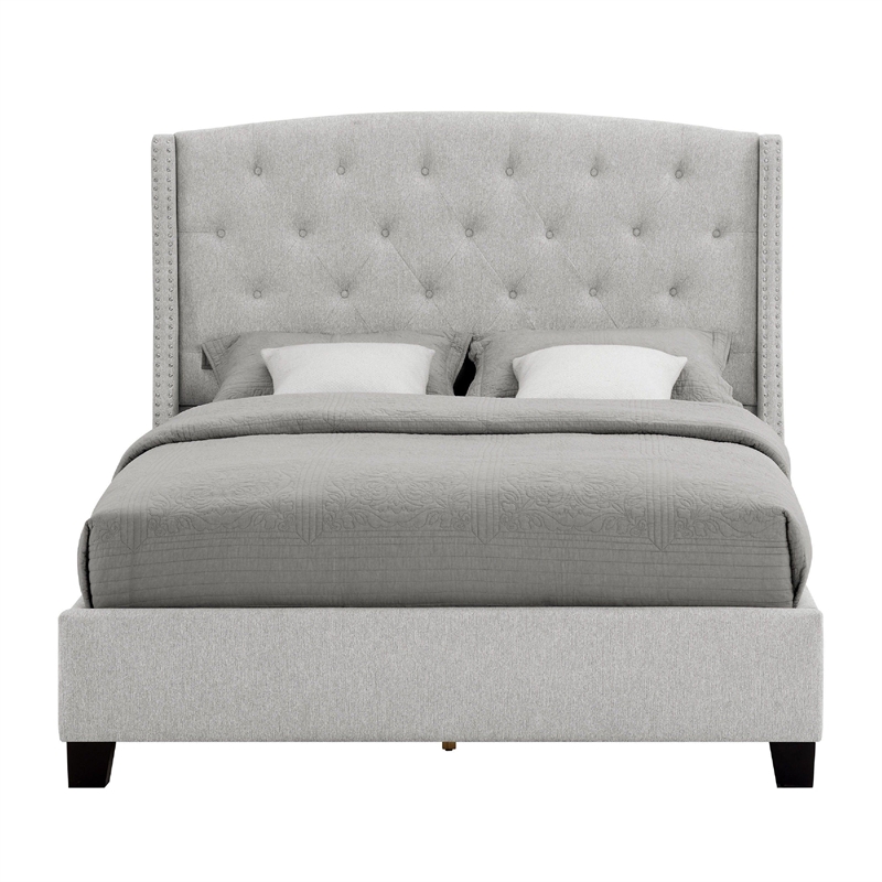 Elle King Size Bed- Tufted Wingback Headboard- Dove Gray Upholstery