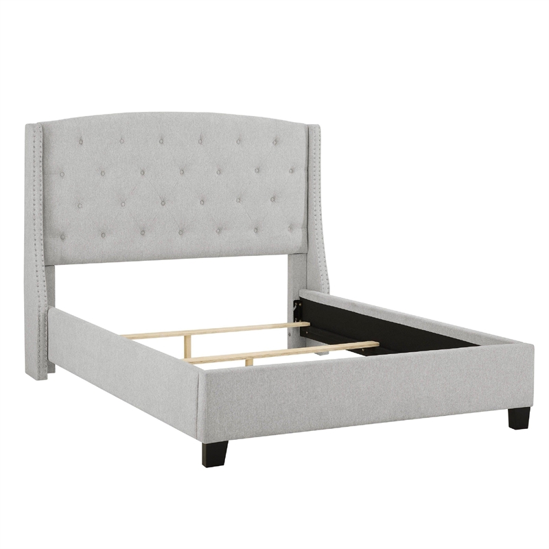 Elle King Size Bed- Tufted Wingback Headboard- Dove Gray Upholstery