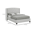 Elle Queen Size Bed- Tufted Wingback Headboard- Dove Gray Upholstery