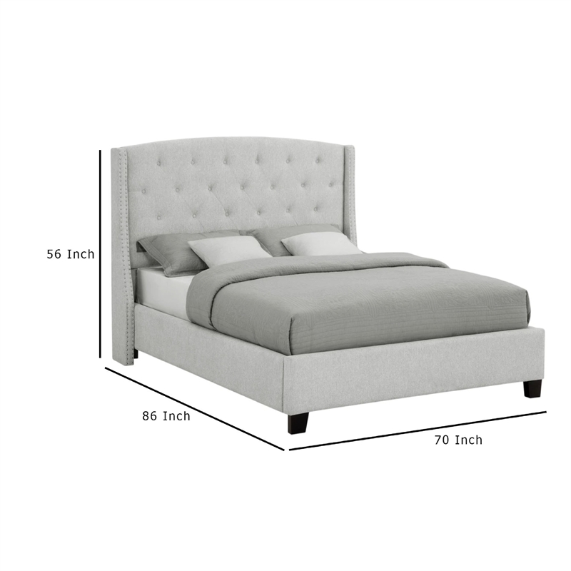 Elle Queen Size Bed- Tufted Wingback Headboard- Dove Gray Upholstery