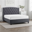 Elle King Size Bed- Tufted Wingback Headboard- Dark Gray Upholstery