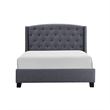 Elle Queen Size Bed- Tufted Wingback Headboard- Dark Gray Upholstery