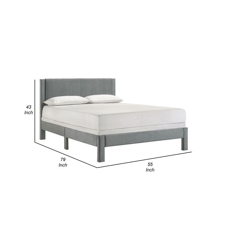 Cery Full Size Platform Bed- Light Gray Upholstery- Textured Headboard