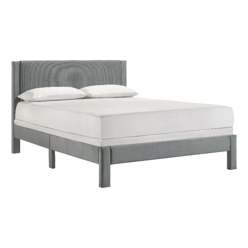 Cery Full Size Platform Bed- Light Gray Upholstery- Textured Headboard
