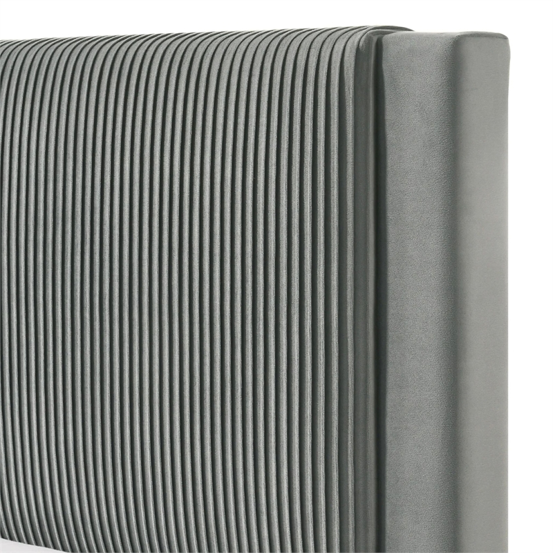 Cery Full Size Platform Bed- Light Gray Upholstery- Textured Headboard