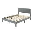 Cery Queen Size Platform Bed- Light Gray Upholstery Textured Headboard