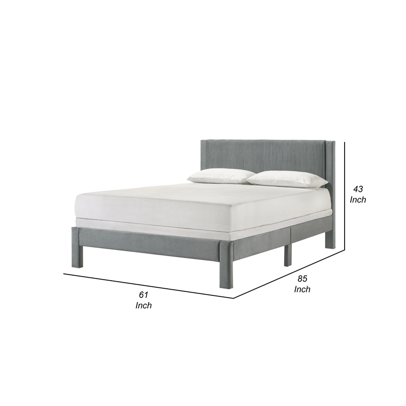 Cery Queen Size Platform Bed- Light Gray Upholstery Textured Headboard
