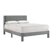 Cery Queen Size Platform Bed- Light Gray Upholstery Textured Headboard