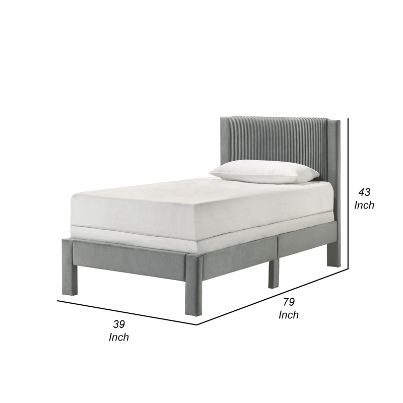 Cery Twin Size Platform Bed- Light Gray Upholstery- Textured Headboard