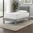Cery Twin Size Platform Bed- Light Gray Upholstery- Textured Headboard