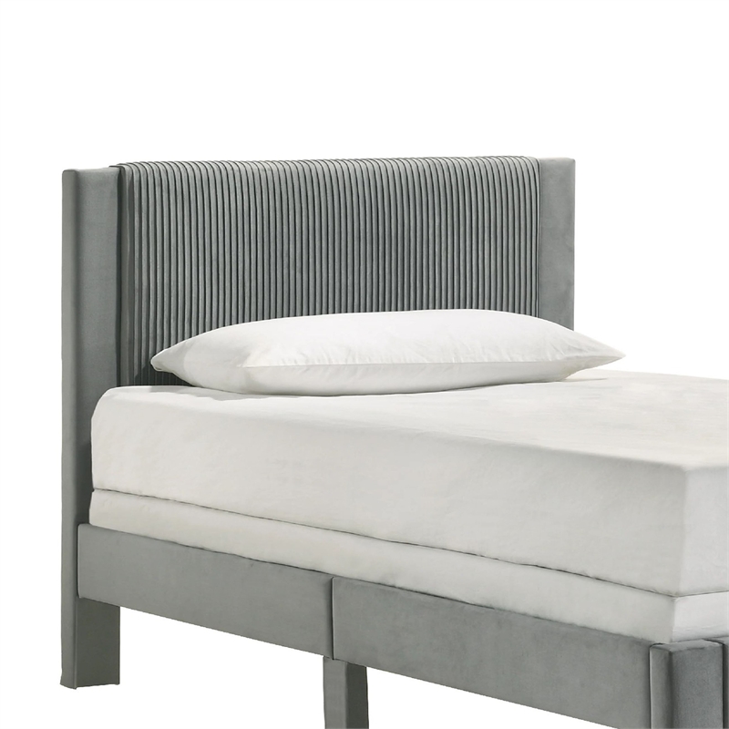 Cery Twin Size Platform Bed- Light Gray Upholstery- Textured Headboard