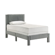 Cery Twin Size Platform Bed- Light Gray Upholstery- Textured Headboard