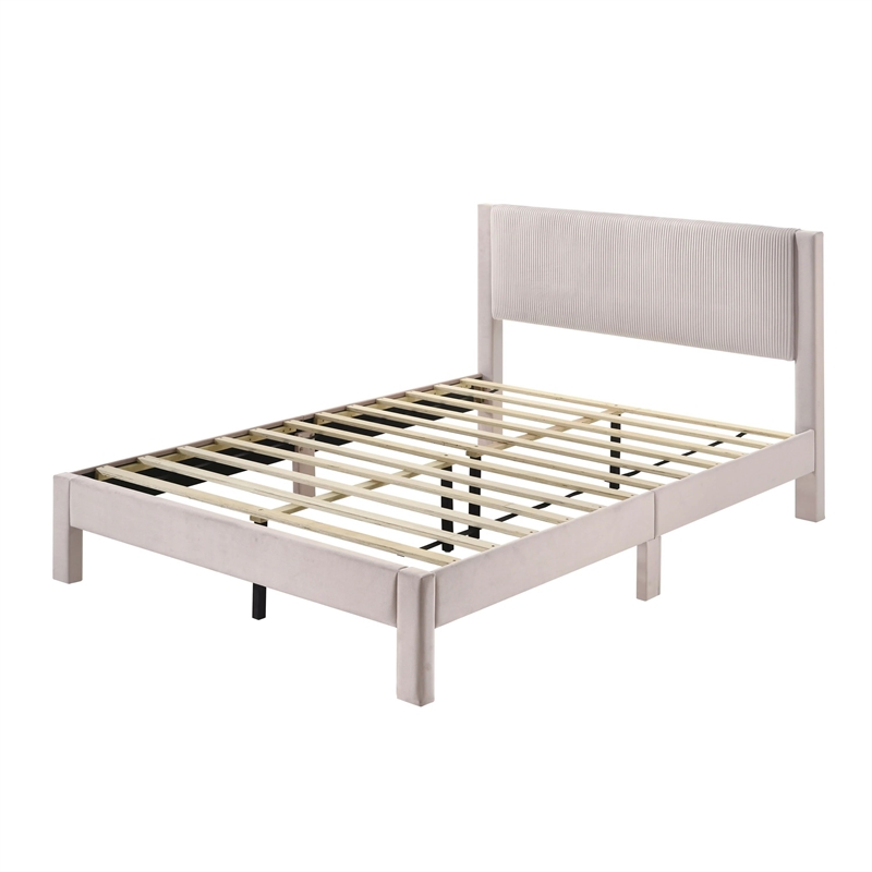 Cery Full Size Platform Bed- Pink Upholstery- Textured Headboard