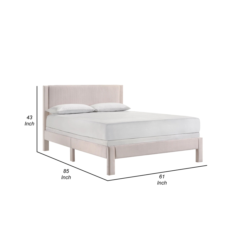 Cery Queen Size Platform Bed- Pink Upholstery- Textured Headboard