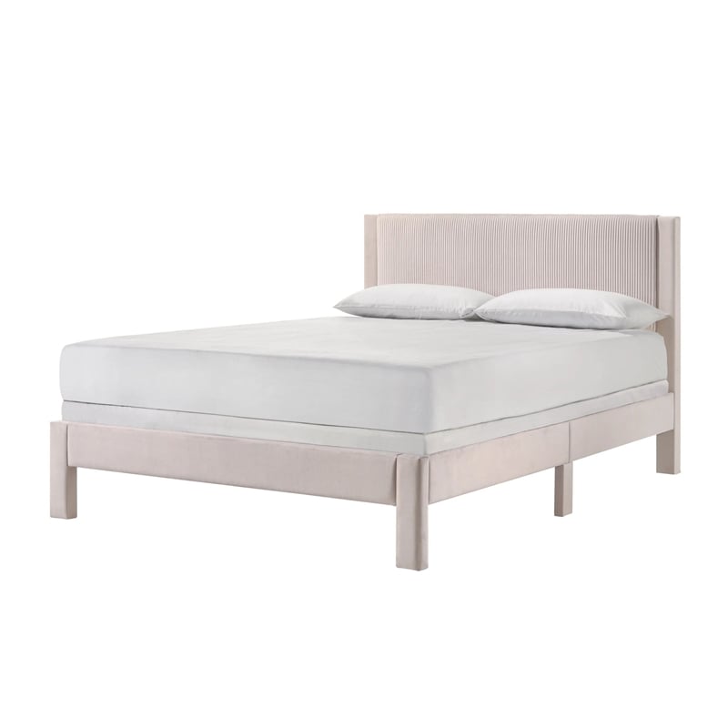 Cery Queen Size Platform Bed- Pink Upholstery- Textured Headboard