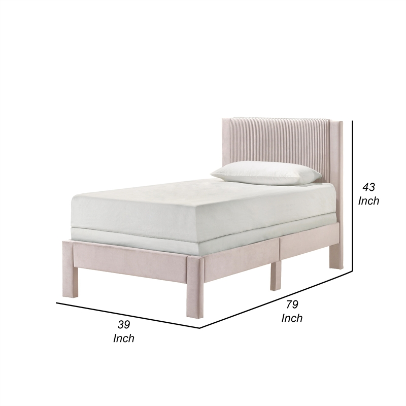 Cery Twin Size Platform Bed- Pink Upholstery- Textured Headboard