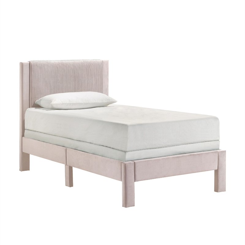 Cery Twin Size Platform Bed- Pink Upholstery- Textured Headboard