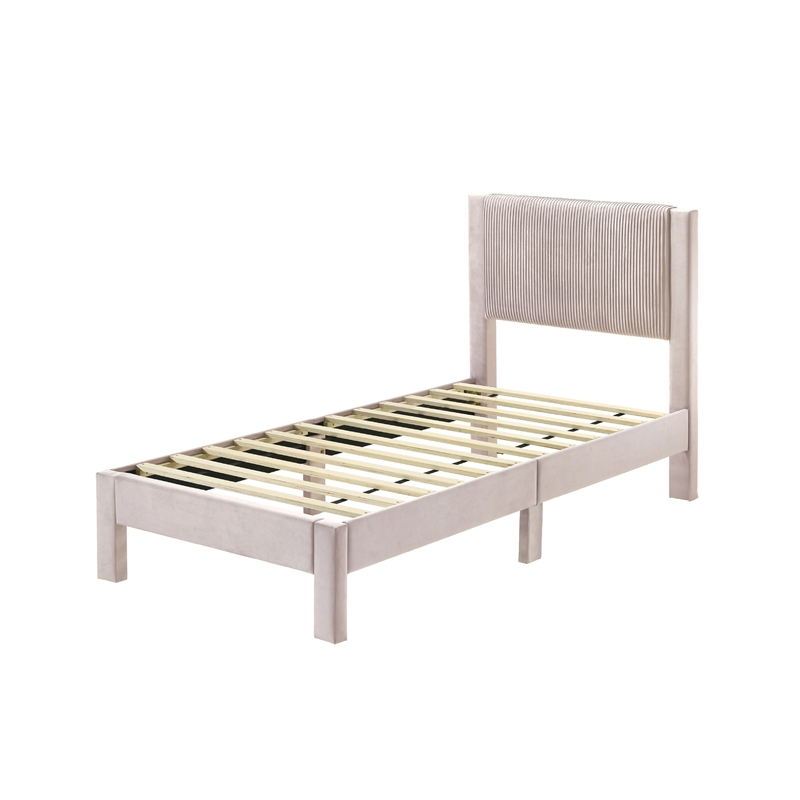 Cery Twin Size Platform Bed- Pink Upholstery- Textured Headboard