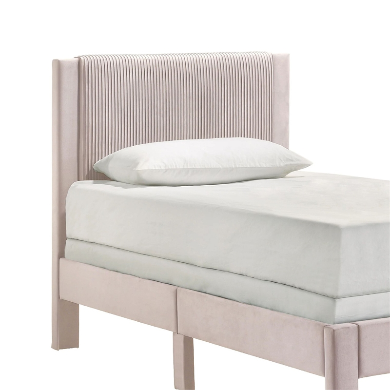Cery Twin Size Platform Bed- Pink Upholstery- Textured Headboard