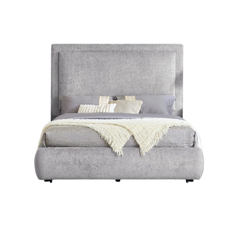 Reby King Size Bed w Storage Drawer- Gray Chenille Upholstery