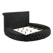 Jeri King Size Round Bed w Storage Footboard- Black Velvet Upholstery