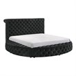 Jeri Queen Size Round Bed w Storage Footboard- Black Velvet Upholstery
