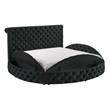 Jeri Queen Size Round Bed w Storage Footboard- Black Velvet Upholstery