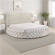 Jeri Queen Size Round Bed w Storage Footboard Ivory Italian Upholstery