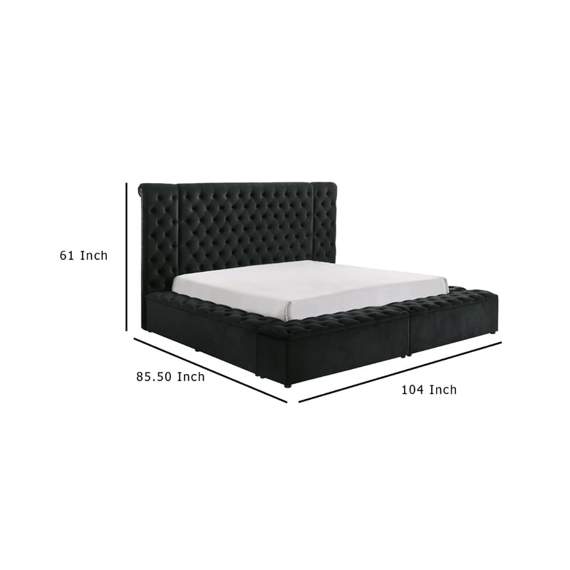 Heri Queen Bed w Side Storage- Chesterfield Black Velvet Upholstery