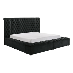 Heri Queen Bed w Side Storage- Chesterfield Black Velvet Upholstery