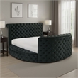 Leri Round Queen Bed w Lift TV Stand- LED Fireplace- Black Velvet