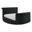 Leri Round Queen Bed w Lift TV Stand- LED Fireplace- Black Velvet