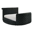 Leri Round Queen Bed w Lift TV Stand- LED Fireplace- Black Velvet