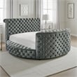 Leri Round King Size Bed w Lift TV Stand- LED Fireplace- Gray Velvet