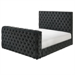 Meri King Bed with Lift TV Stand- Tufted Black Velvet Upholstery