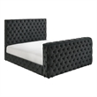 Meri King Bed with Lift TV Stand- Tufted Black Velvet Upholstery