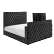 Meri Queen Bed with Lift TV Stand- Tufted Black Velvet Upholstery