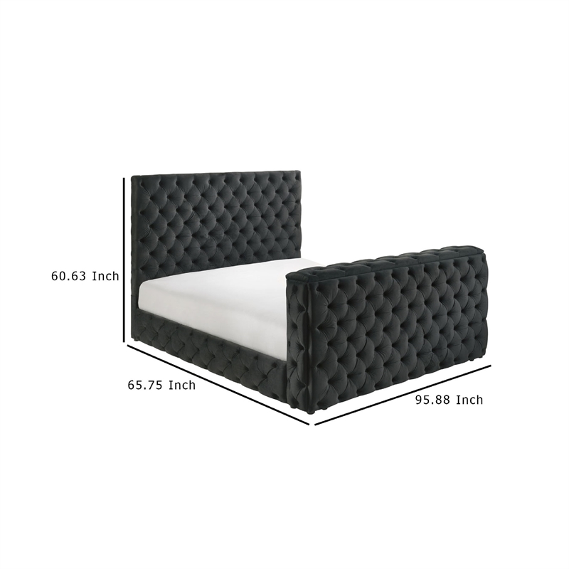 Meri Queen Bed with Lift TV Stand- Tufted Black Velvet Upholstery
