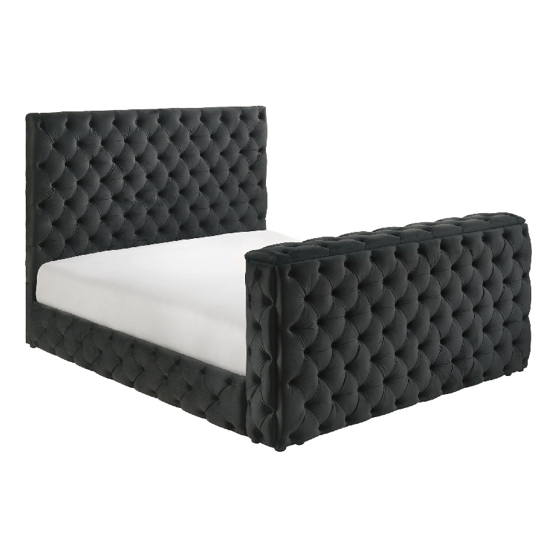 Meri Queen Bed with Lift TV Stand- Tufted Black Velvet Upholstery