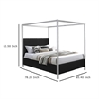 Keri King Size Canopy Bed- White Slatted Wood Frame- Black Upholstery