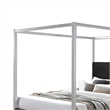Keri King Size Canopy Bed- White Slatted Wood Frame- Black Upholstery