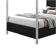 Keri King Size Canopy Bed- White Slatted Wood Frame- Black Upholstery