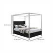 Keri Queen Canopy Bed- White Slatted Wood Frame- Black Upholstery