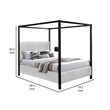 Keri King Size Canopy Bed- Black Slatted Wood Frame- White Upholstery