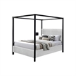 Keri King Size Canopy Bed- Black Slatted Wood Frame- White Upholstery