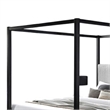 Keri Queen Canopy Bed- Black Slatted Wood Frame- White Upholstery