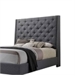 Toer King Size Bed- Tall Wingback Headboard- Modern Gray Upholstery