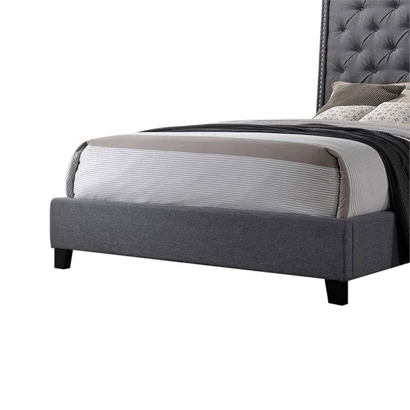 Toer King Size Bed- Tall Wingback Headboard- Modern Gray Upholstery