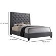 Toer King Size Bed- Tall Wingback Headboard- Modern Gray Upholstery