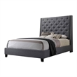 Toer Queen Size Bed- Tall Wingback Headboard- Modern Gray Upholstery